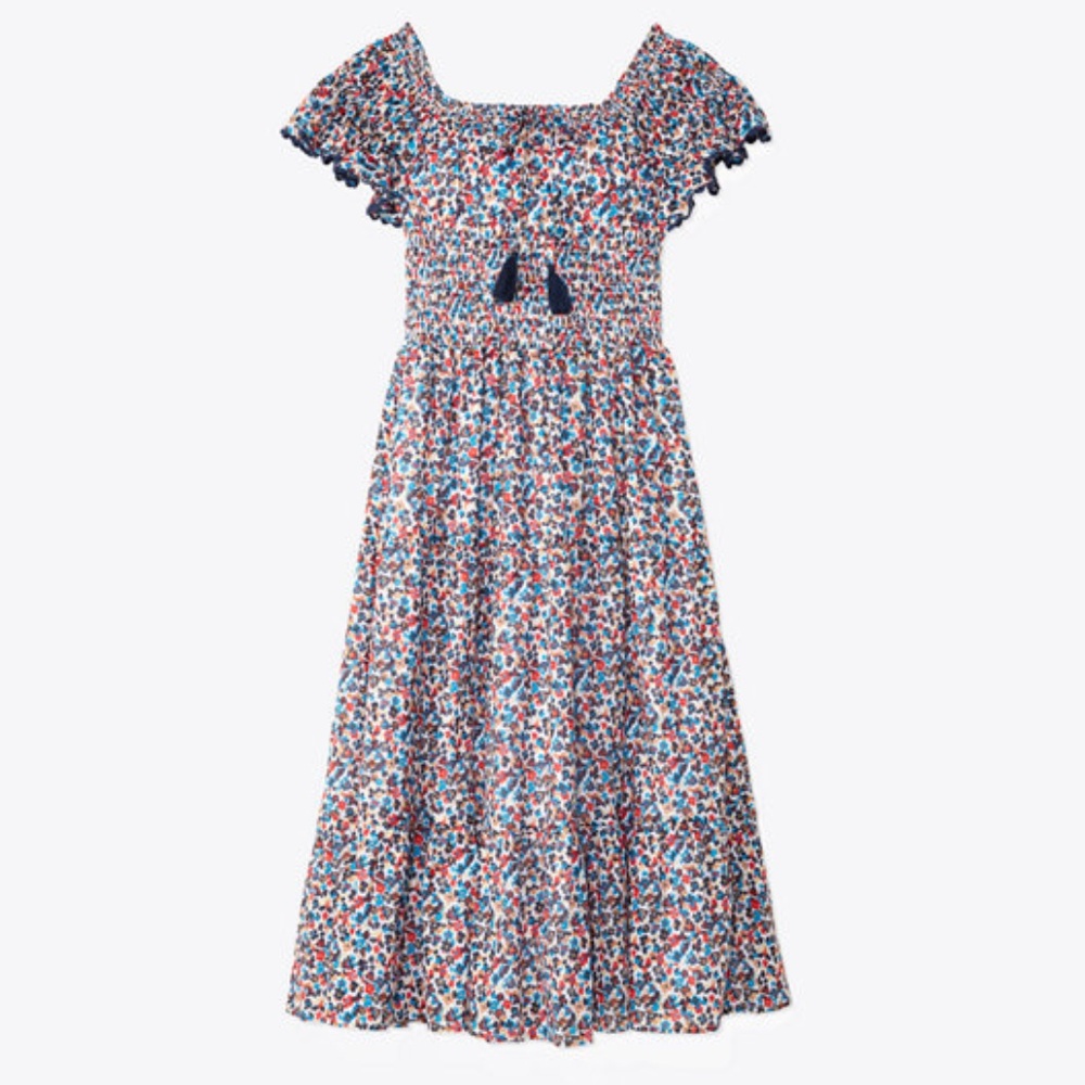 Tory Burch Meadow Wildflower Smocked Ruffle Dress
